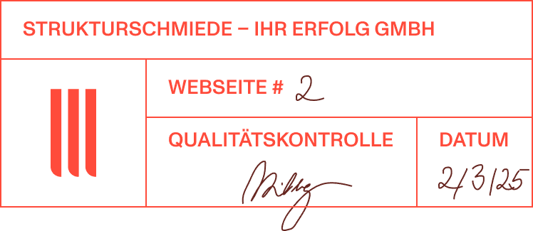 Strukturschmiede GmbH Logo, Qualitätskontrolle Stempel, Datum