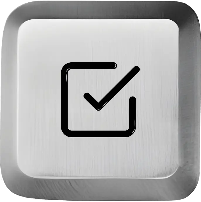 Silberne Taste mit Häkchen-Symbol
